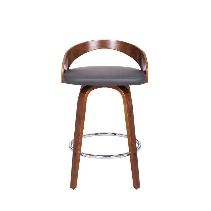Faux Leather And Iron Low Back Counter Height Swivel Bar Chair - Gray And Brown