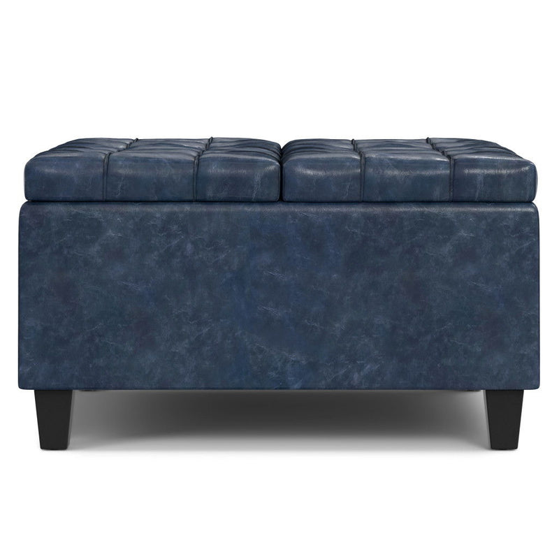 30" Leather Cocktail Ottoman With Storage - Blue / Black