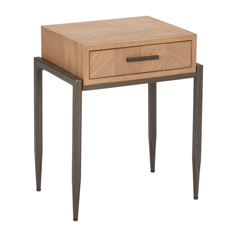 Wood End Table With Drawer - Natural / Bronze