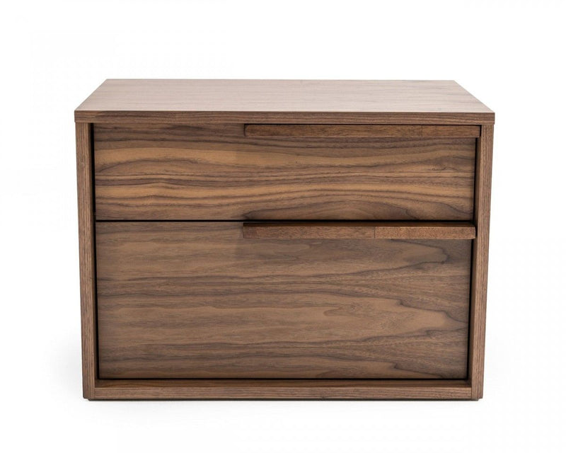 Modern Nightstand With Two Drawers - Light Brown Walnut