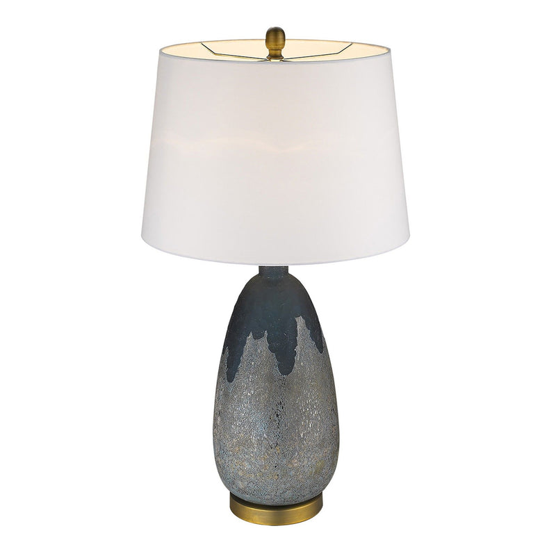 Concrete Table Lamp With Cream Empire Shade - Teal Blue