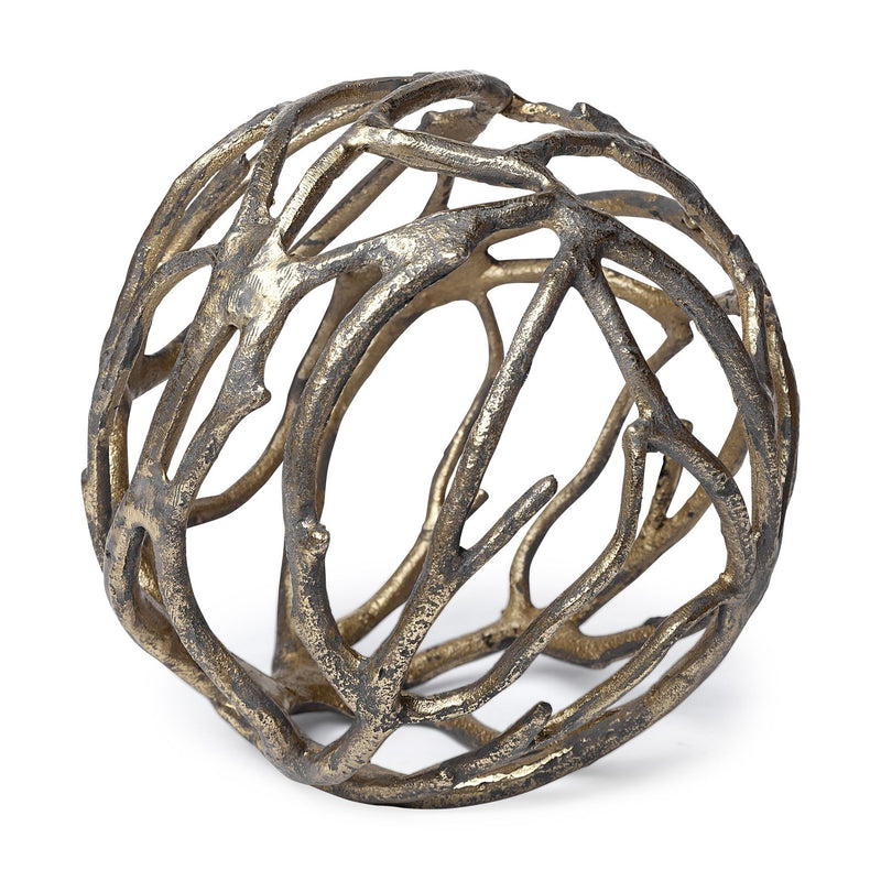 Tree Branch Orb Tabletop Sculpture - Antiqued Gold / Rust