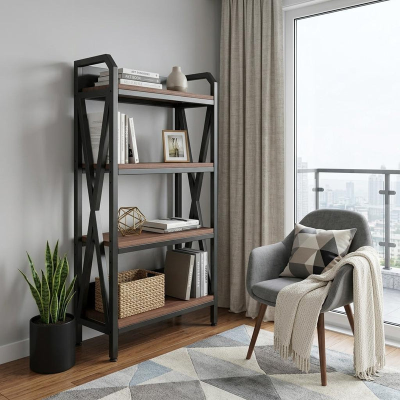 Four Tier Etagere Bookcase (683393) - Black / Brown