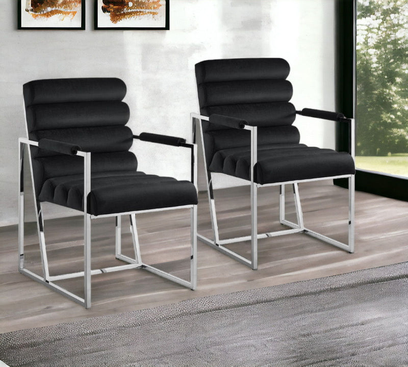 Tufted And Metallic Upholstered Velvet Dining Arm Chairs (Set of 2) - Black