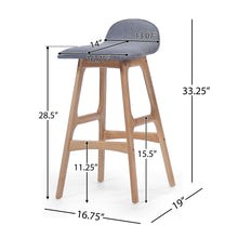 Load image into Gallery viewer, Mid Century Modern Upholstered Low Back Barstools (Set of 2) - Gray / Natural Oak

