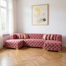 Load image into Gallery viewer, Tufted Velvet Modular U Shaped Sofa Chaise Sectional With Toss Pillows - Pink
