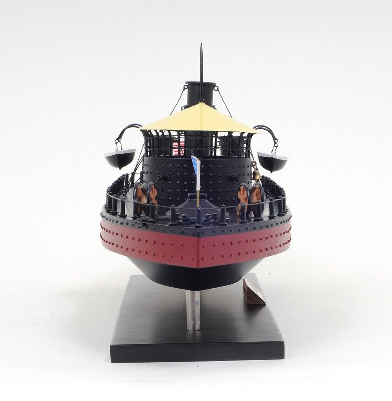 Hand Painted 1862 USS Monitor Model Boat - Black / Red