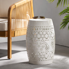 Load image into Gallery viewer, Transitional Ruby - Side Table With Lace Cut Design - White
