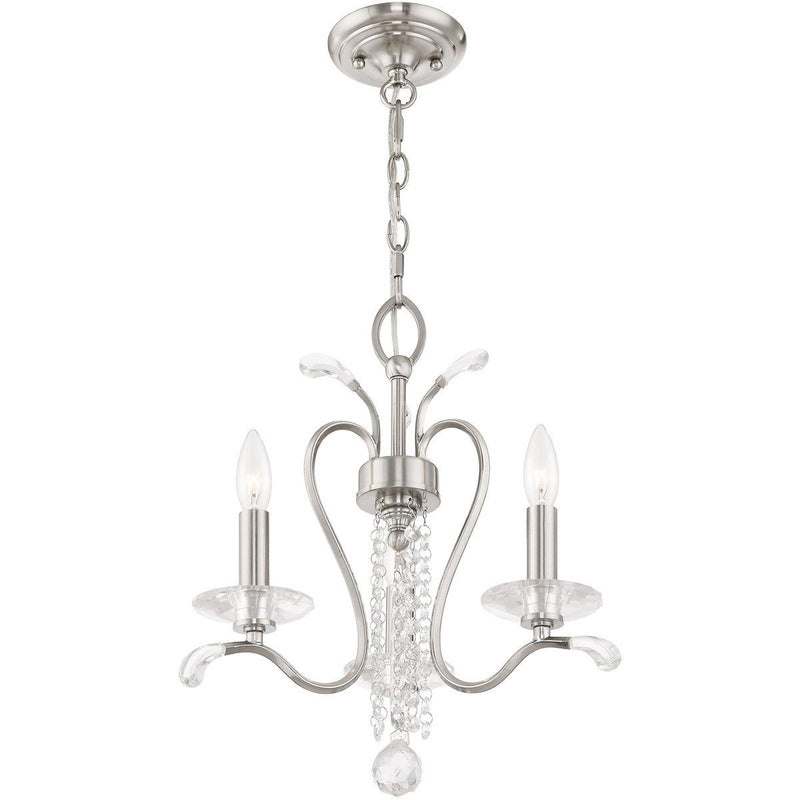 18" Three Light Metal Dimmable Chandelier With Shades - Nickel / Clear
