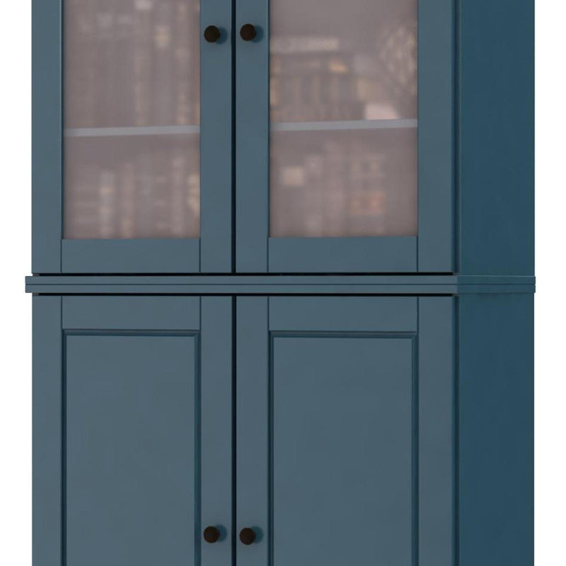 Solid Wood Adjustable Six Tier Library Bookcase With Four Doors (751451) - Teal Blue