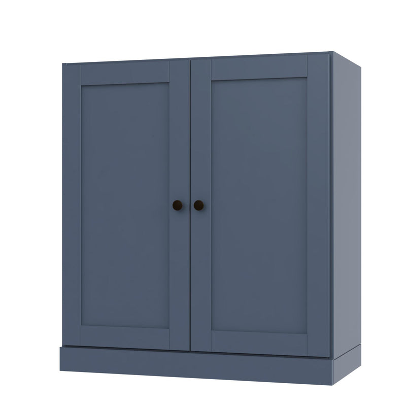 Adjustable Three Tier Library Bookcase With Two Doors - French Blue