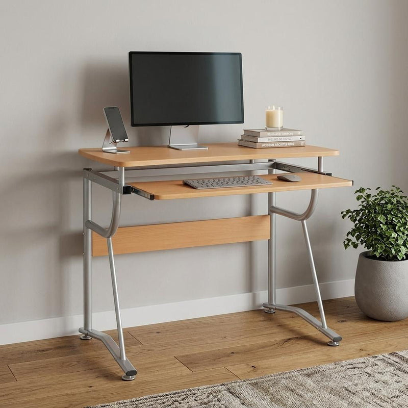 Stainless Computer Desk - Oak / Silver