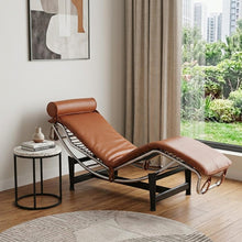 Load image into Gallery viewer, Leather Adjustable Lounge Chair With Pillow - Brown / Black / Silver
