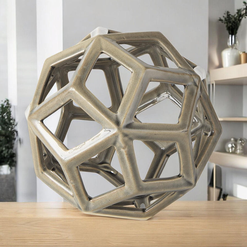 Crackle Glaze Geometric Sculpture - Khaki