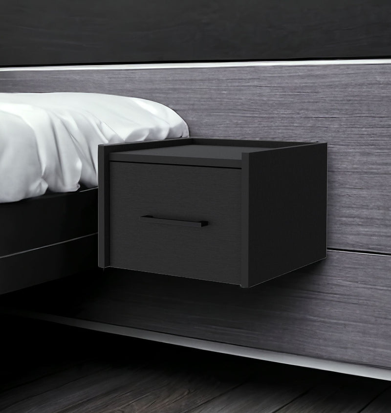 10" One Drawer Faux Wood Floating Nightstand - Black
