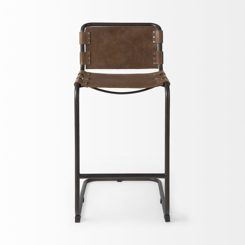 Leather And Steel Bar Chair - Brown