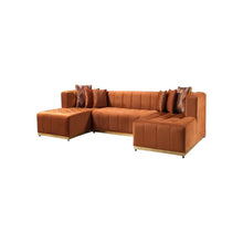 Load image into Gallery viewer, Velvet U Shaped Three Piece Sofa Chaise Sectional With Toss Pillows - Orange
