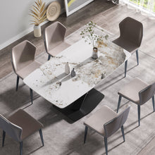 Load image into Gallery viewer, Modern Artificial Stone Pandora White Curved Metal Leg Dining Table, 6 People - Antique White
