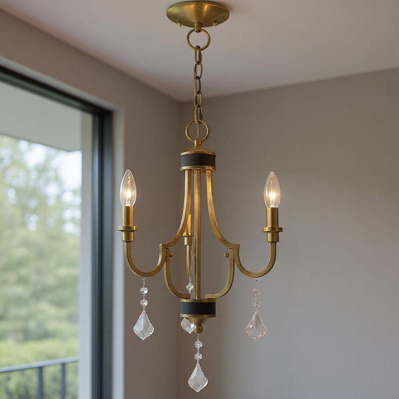22" Three Light Dimmable Chandelier With Shades - Antiqued Brass
