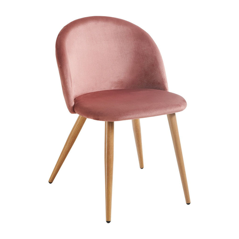 Velvet Metal Dining Side Chair - Pink / Oak
