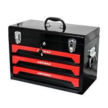 Load image into Gallery viewer, Portable 20" Steel Tool Box With 3 Drawers And Metal Latch Closure - Black / Red
