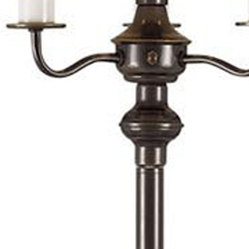 Four Light Traditional Shaped Floor Lamp With Beige Square Shade - Bronze