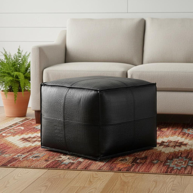 Pouf Ottoman Leather - Black