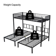 Load image into Gallery viewer, Metal Triple Twin Bunk Bed/ Can Be Separated into 3 Twin Beds/ Sturdy Metal/ Noise Reduced/ Bunk Bed for Three/ Safety Guardrail/ CPC Certified/ No Box Spring Needed
