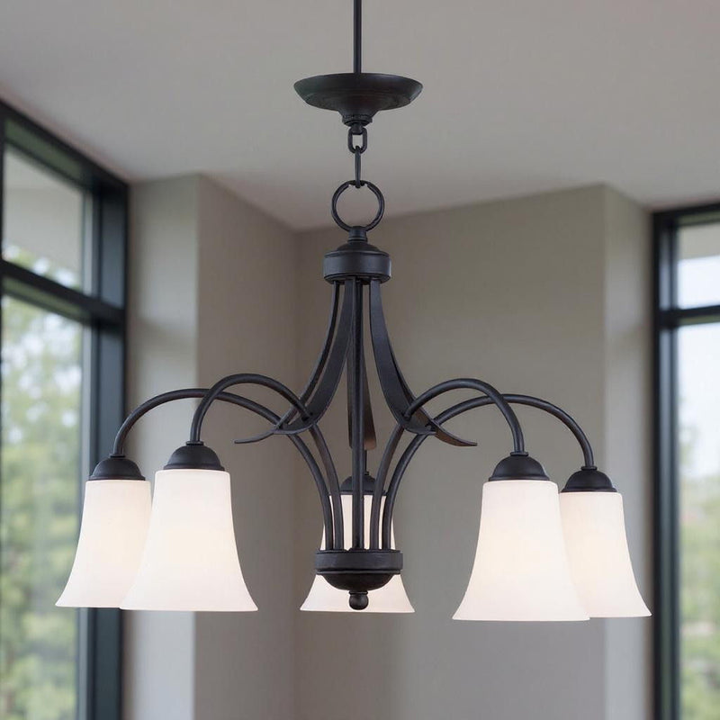 18" Five Light Dimmable Chandelier With Shades - Black