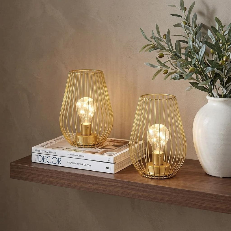 Pierced Battery Powered Desk Lamps (Set of 2) - Gold