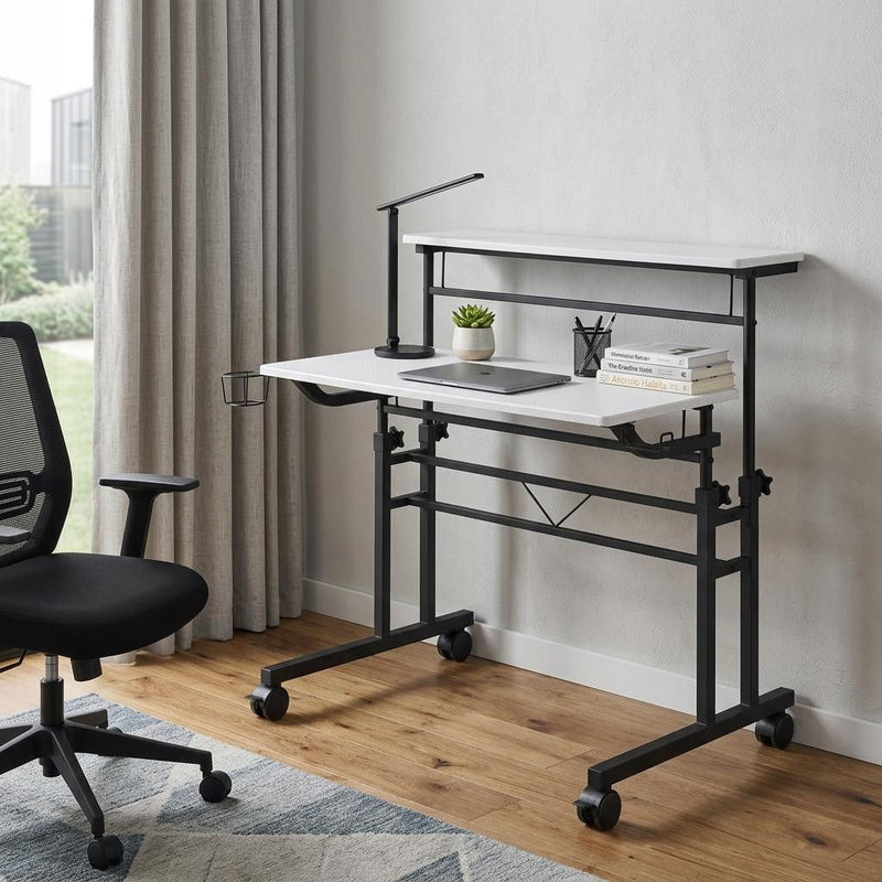 Adjustable Stainless Rolling Standing Desk - White / Black