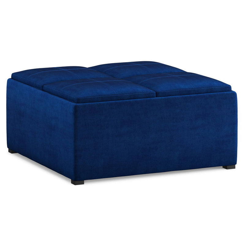 Velvet Cocktail Ottoman With Storage - Blue / Black