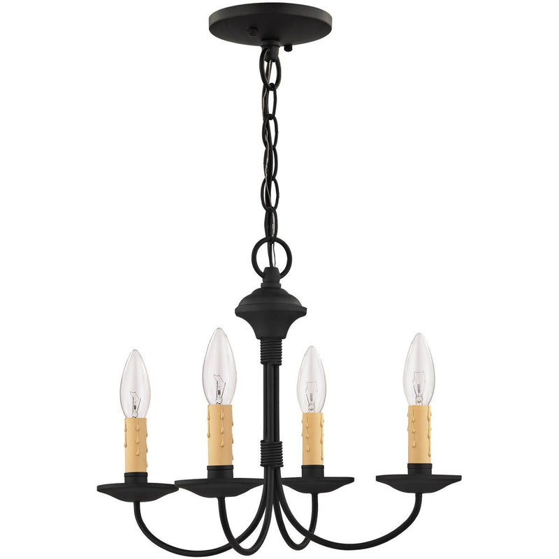 12" Four Light Dimmable Chandelier With Shades - Black