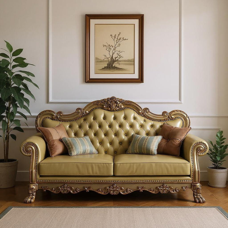 Faux Leather Sofa With Toss Pillows - Bone
