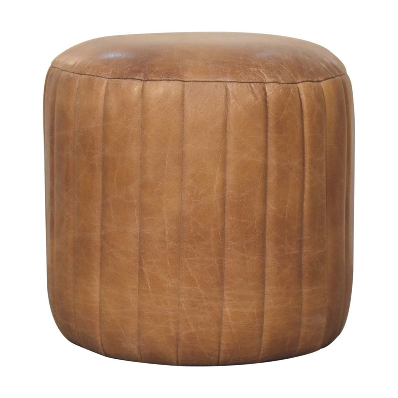 Leather Round Footstool (723467) - Brown