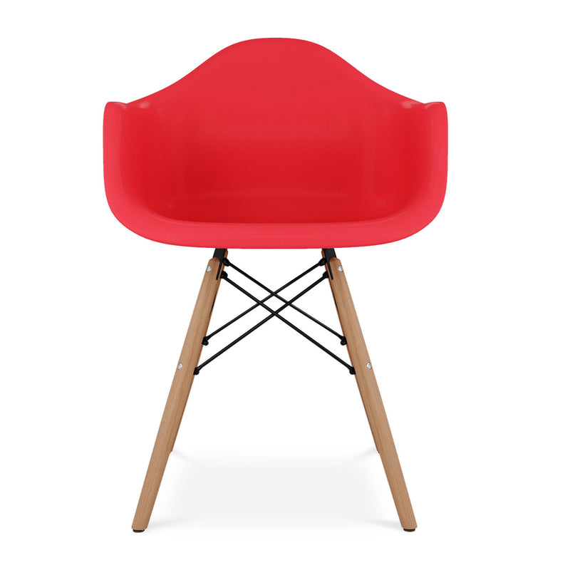 Heavy Duty Plastic Solid Wood Dining Arm Chair - Red