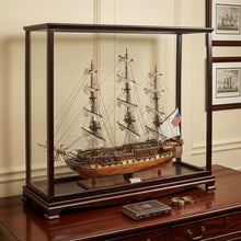 Load image into Gallery viewer, Hand Painted 1797 USS Constitution Large Table Top Display Case Model Boat - Brown
