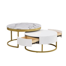 Load image into Gallery viewer, Round Nesting Coffee Table With Drawers - Golden / White
