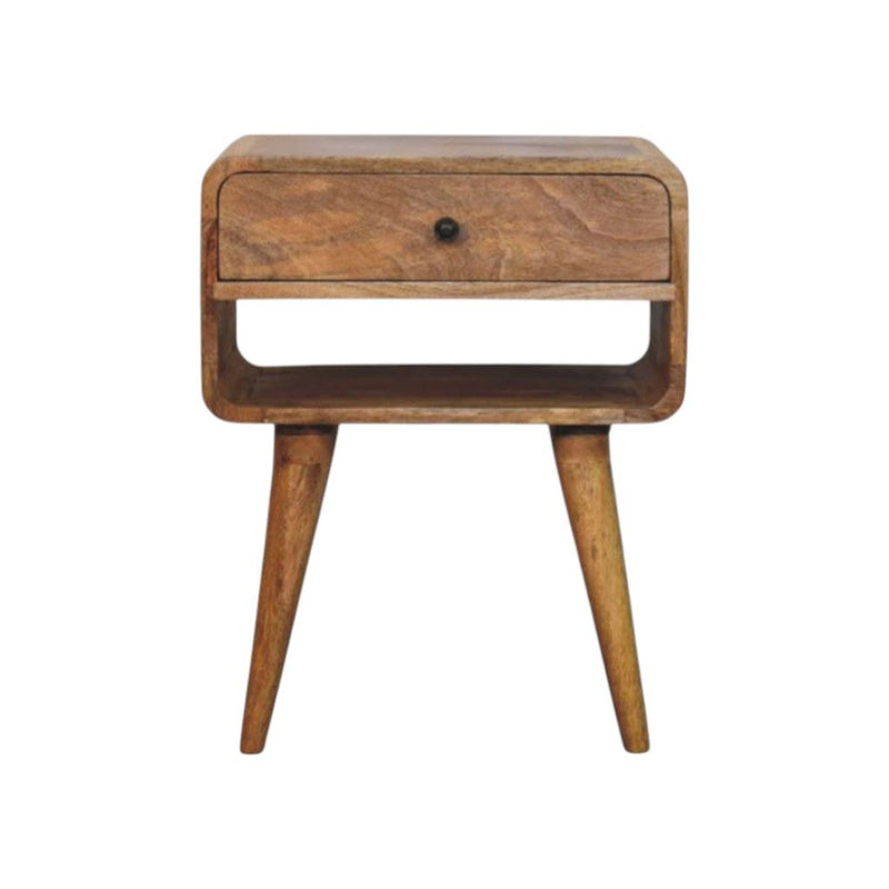 Solid Wood Round One Drawer Nightstand - Oak