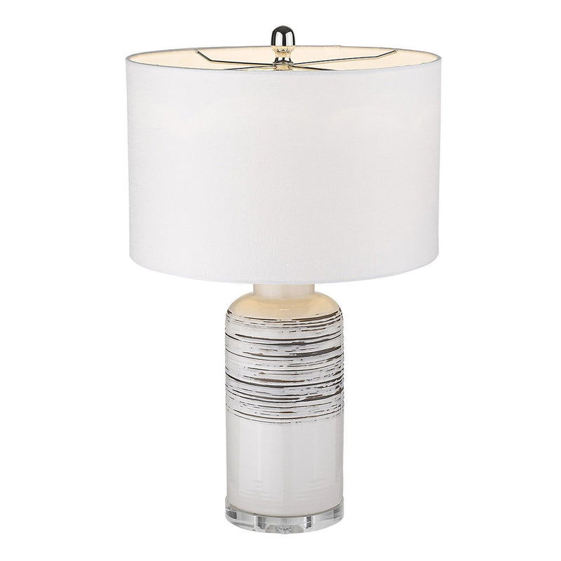 Ceramic Column Lamp With White Drum Shade - Black And White