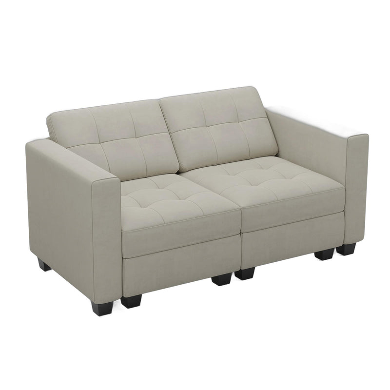 Velvet Modular Loveseat With Storage - Beige And Black