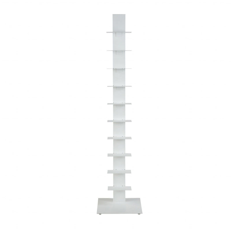 Ten Shelf Modern Tower Bookcase - White