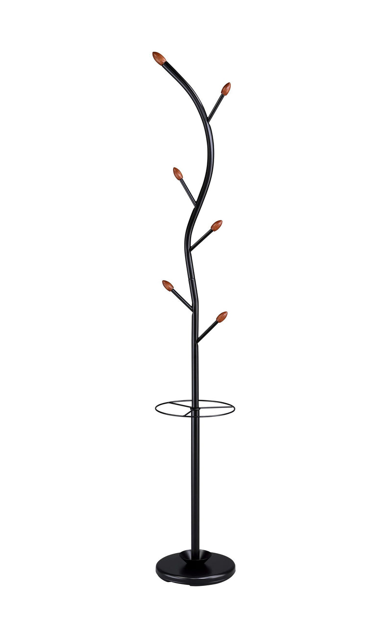 Long Billie Tree Coat Rack Hooks With Umbrella Stand - Black / Walnut