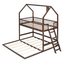 Load image into Gallery viewer, Twin Over Twin-Twin House Bunk Bed with Extending Trundle and Ladder
