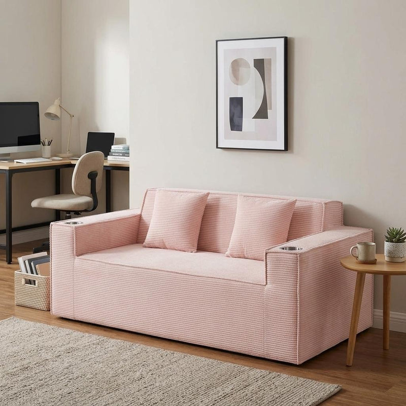Corduroy Loveseat And Toss Pillows - Pink
