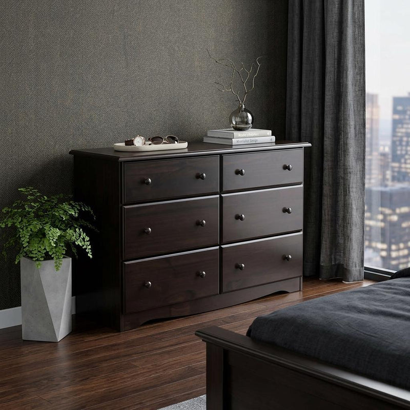 Solid Wood Six Drawer Dresser (760739) - Dark Brown