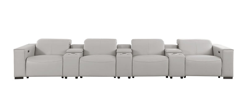 Top Grain Leather Reclining Metal USB Sofa (720321) - Light Gray