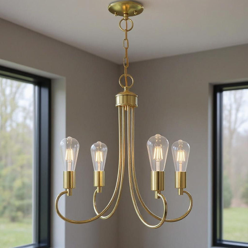 20" Four Light Dimmable Chandelier With Shades - Brass