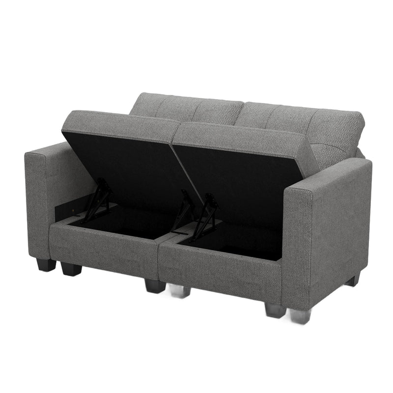 Linen Blend Loveseat With Storage - Light Gray And Black