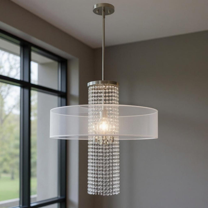 33'' Four Light Dimmable Chandelier With Shades - Nickel